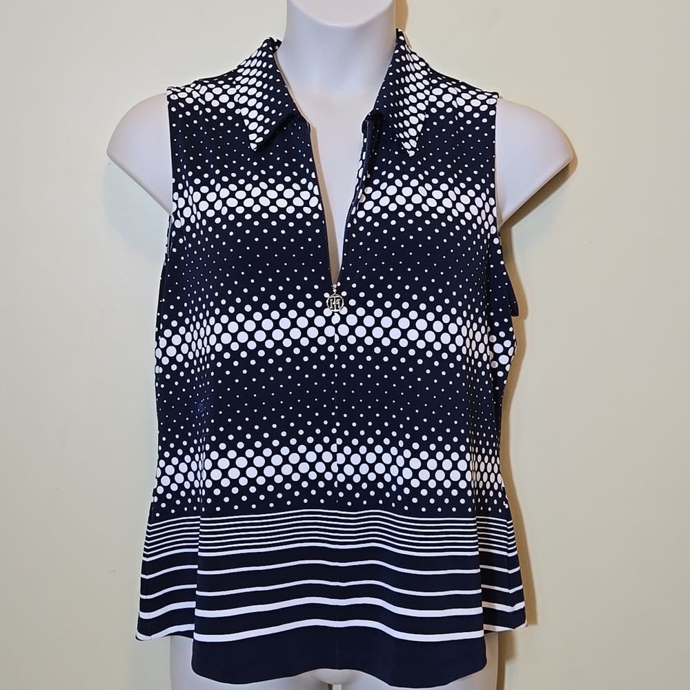 Tommy Hilfiger Quarter Zip‎ Polo Tank Top XL Polka Dot Golf Preppy Coastal NWT